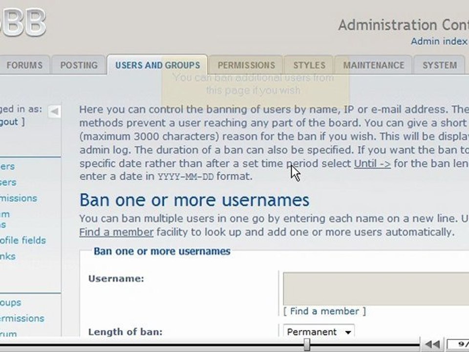 Ban users in phpBB by VodaHost.com web hosting