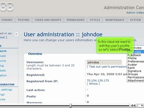 Edit a user's profile in phpBB by VodaHost.com web hosting