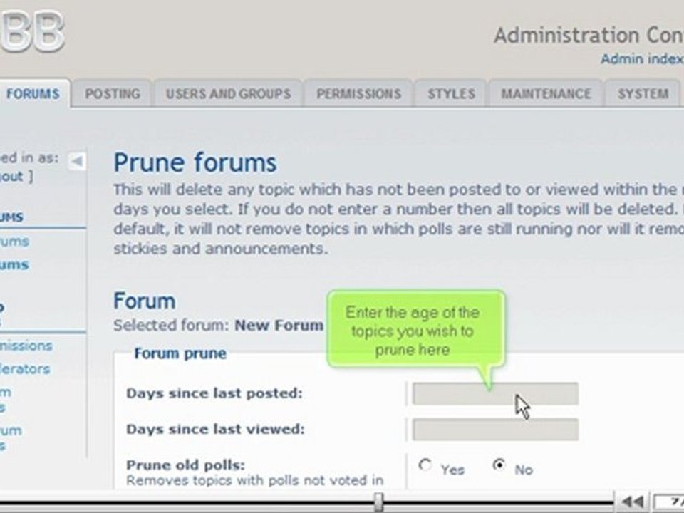 Prune forums in phpBB by VodaHost.com web hosting