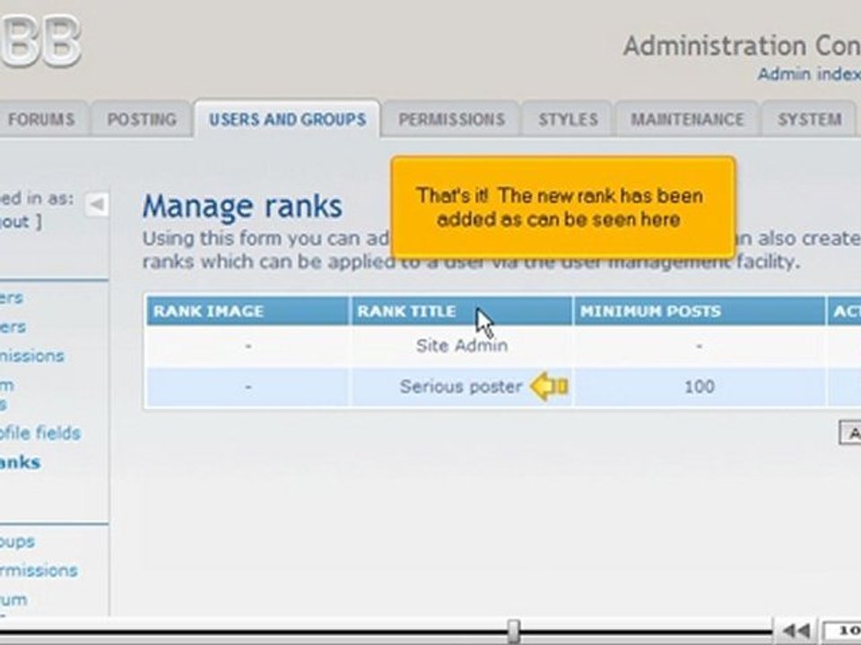Manage ranks in phpBB by VodaHost.com web hosting