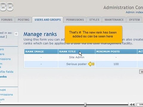 Manage ranks in phpBB by VodaHost.com web hosting