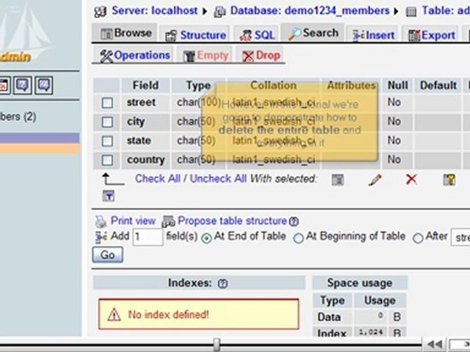 Deleting tables from a database with phpMyAdmin by VodaHost.com web hosting
