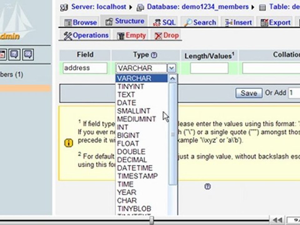 Inserting fields into database tables with phpMyAdmin by VodaHost.com web hosting