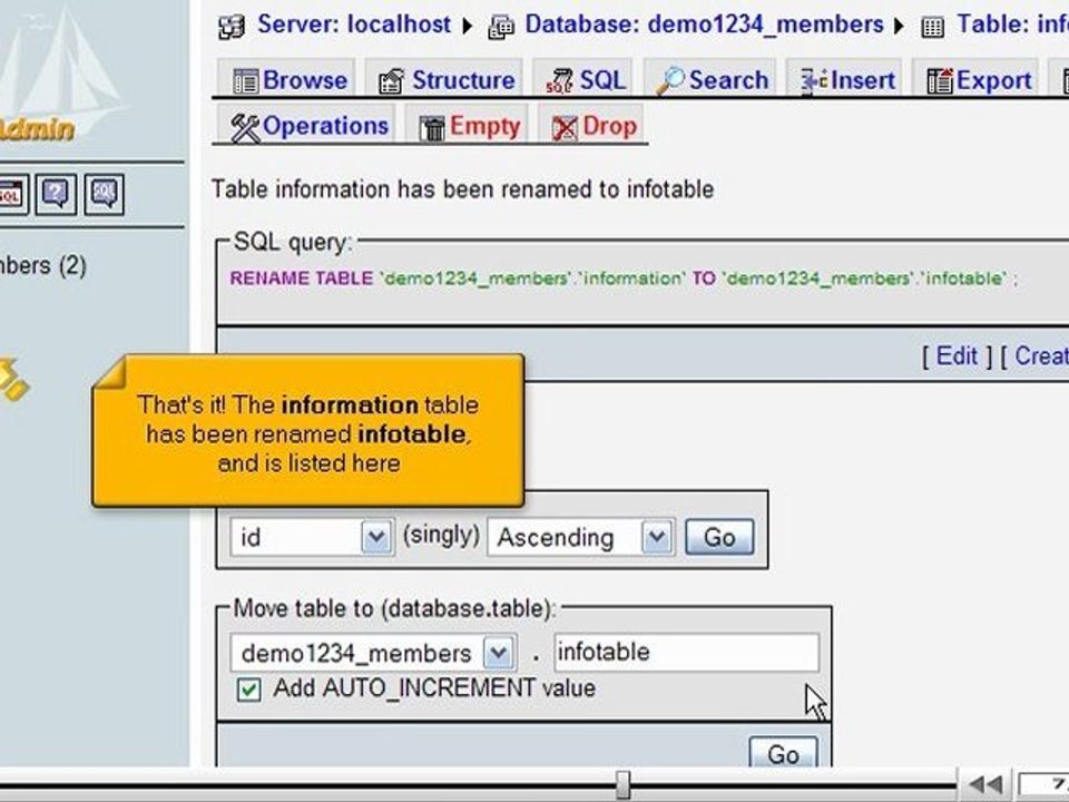 Renaming database tables with phpMyAdmin by VodaHost.com web hosting