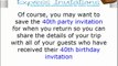 40th Birthday Invitations - Personalized 40th Birthday...