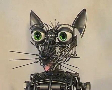 Sculpture Mécanique Mechnical Sculpture Métal Metal MachinAutomate Chat Miaouss Création Roland Krampl Suisse