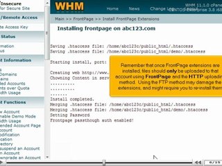 Managing FrontPage extensions in WHM by VodaHost.com web hosting