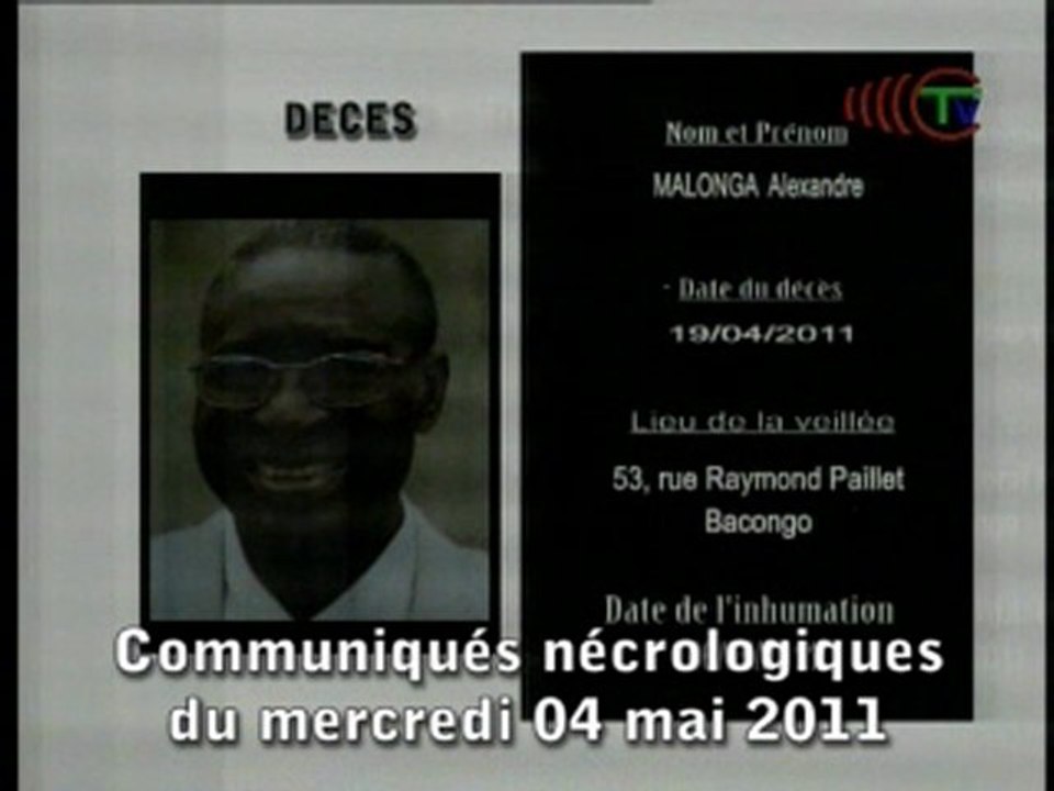 Communiqués nécrologiques du 04-05-11