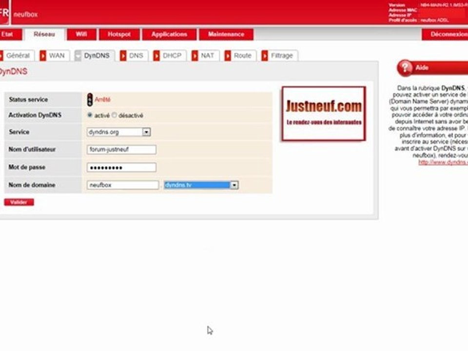 Forum SFR By Justneuf: Activer et configurer le service DynDNS
