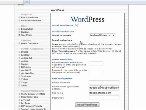 Installing Your Blog with Fantastico