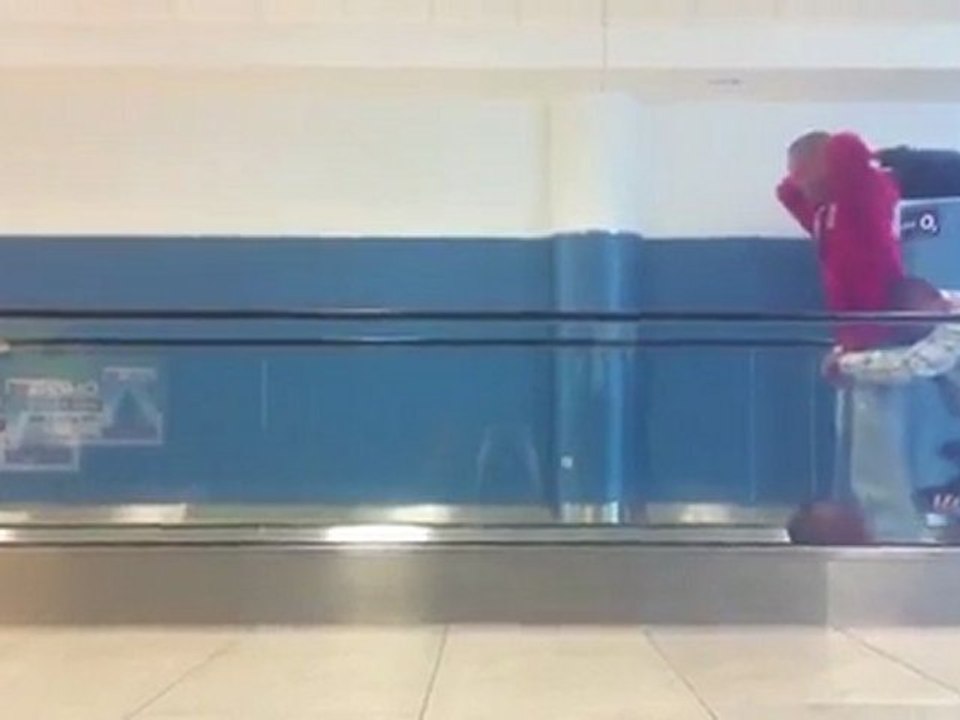 Riding a bicycle in an airport