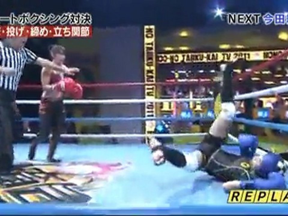 Japan TV show: Female Kickboxer vs Male Comedians
