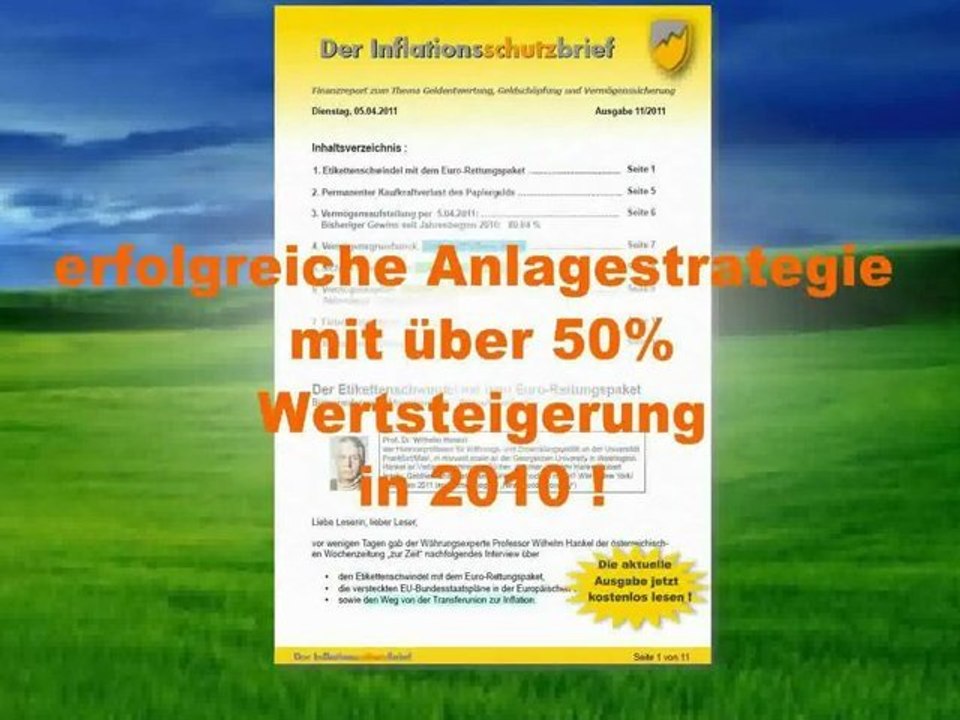 Der INFLATIONSSCHUTZBRIEF (Börsenbrief/ Börsenmagazin) informiert kostenlos über Inflation in Deutschland, Inflationsschutz, Vermögensabsicherung und Anlagestrategien mit Gold, Silber und Aktien
