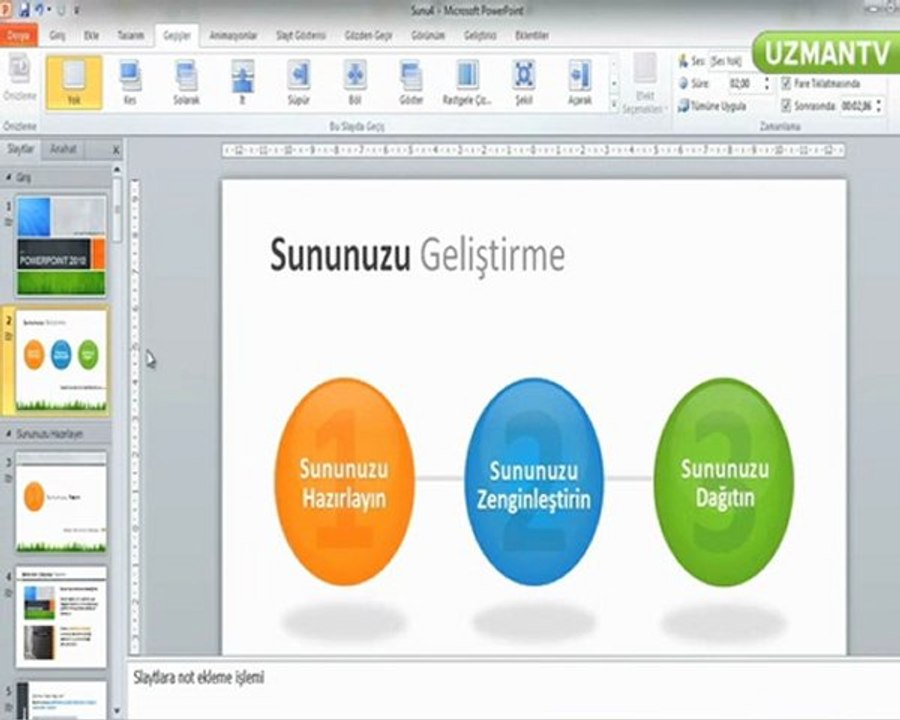 Office Programlarından Powerpoint te slaytlara gecis efekti nasil verilir