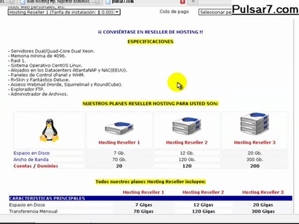 web hosting ftp, registrar dominios, reseller hosting ilimitado, Pulsar7.com