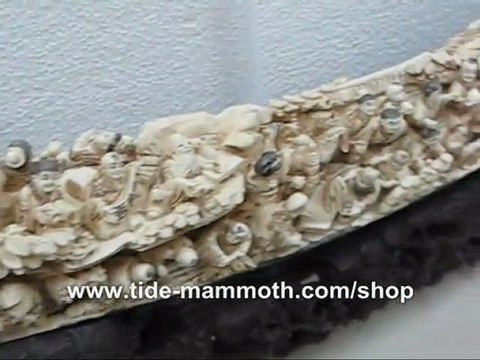 mammoth ivory tusk carving Figurine and happy kids 37443