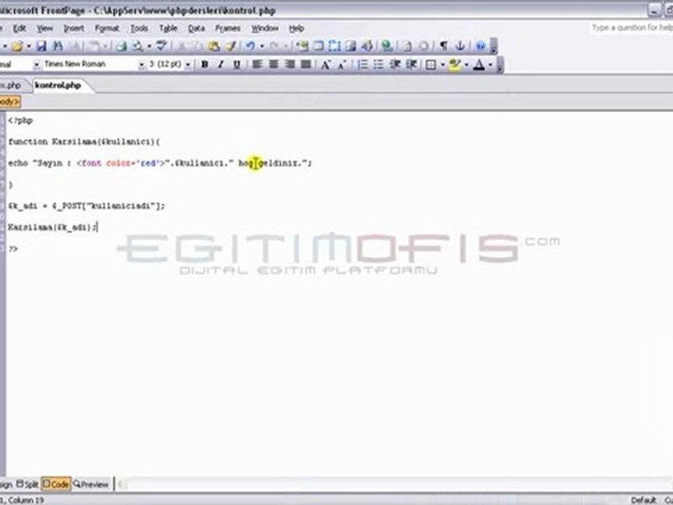 Php Ders 26- Fonksiyonada Default Deger
