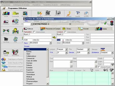 Destinataire: Editer Optimizze - ERP - V12