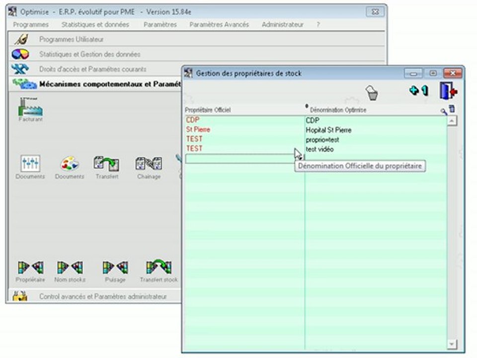 Stocks: Ajouter et supprimer un propriétaire Optimizze - ERP - V12