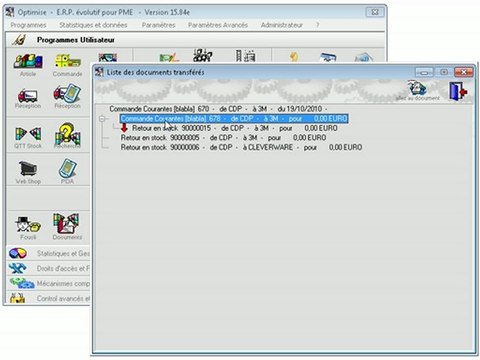 Documents: Historique des documents transférés (module avancé) Optimizze - ERP - V12