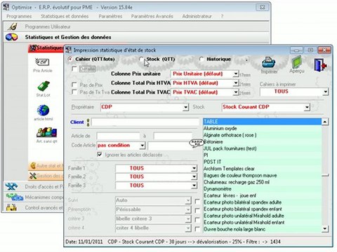 Statistiques sur les stocks valorisés: Présentation Optimizze - ERP - V12