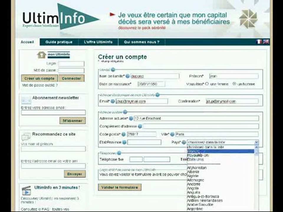 UltimInfo : création de votre espace personnel