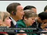 Ban elogió logros democráticos en Uruguay