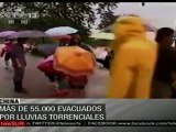 Más de 55 mil evacuados por lluvias torrenciales