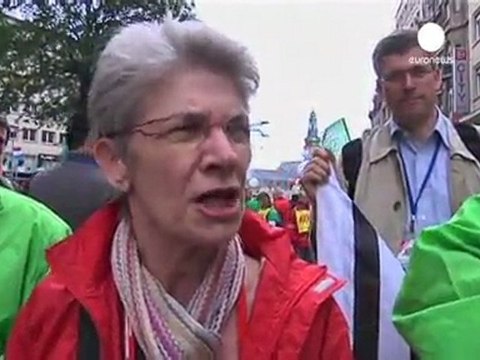 European workers' unions protest dog-bone austerity