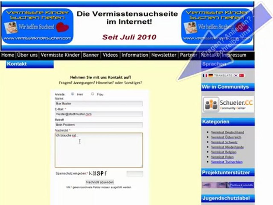 Über uns! Projekt 'Vermisste Kinder Suchen helfen'