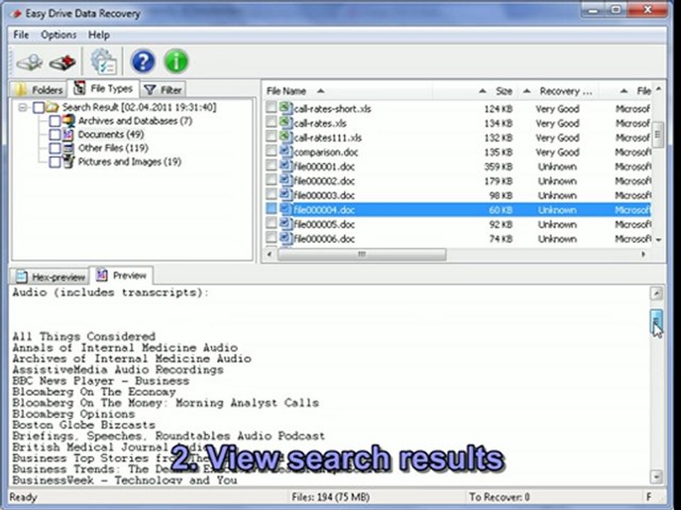 Data recovery using Easy Drive Data Recovery