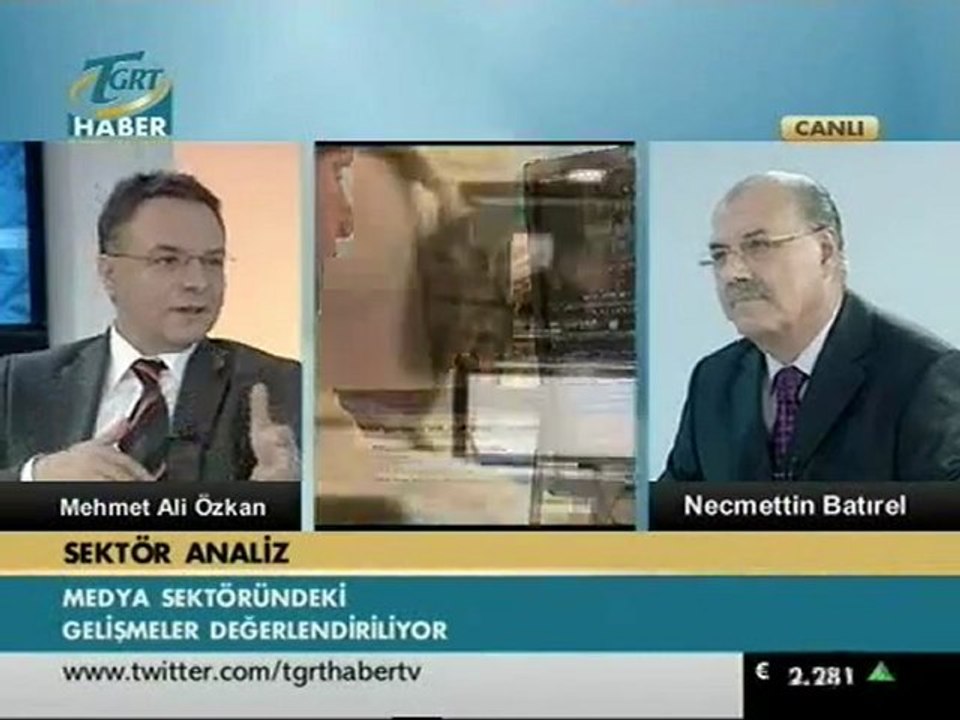 Ajans Press Yönetim Kurulu Başkanı Sayın Mehmet Ali Özkan Bey, TGRT Haber Tv'de canlı olarak yayınlanan "Sektör Analiz" programına konuk oldu. 20.06.2011