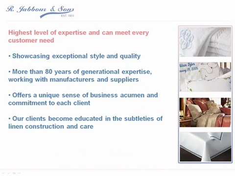 R. Jabbour & Sons - A Wide Choice of Bed & Table Linens, Duvet Weights & Handblown Pillows.