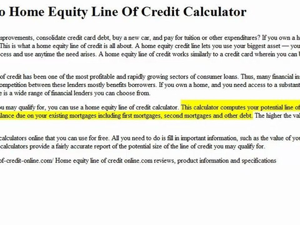Home Equity Line Of Credit Calculator