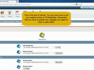 Configuring site extras in rvsitebuilder
