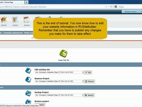 Editing your website information in rvsitebuilder