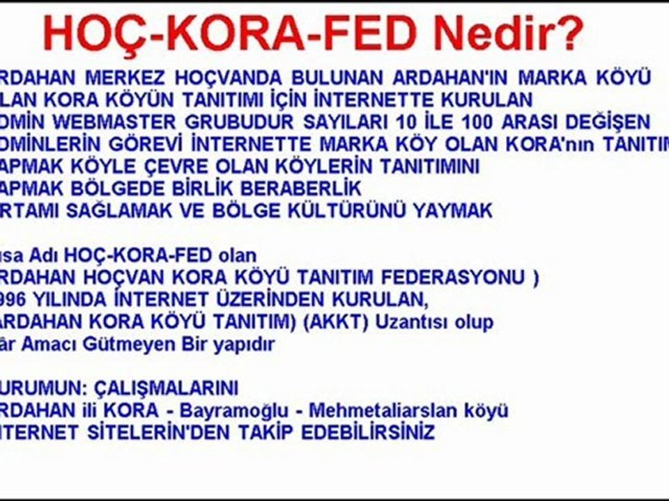 HOÇ KORA FED - ARDAHAN HOÇVAN KORA KÖYÜ TANITIM FEDERASYONU