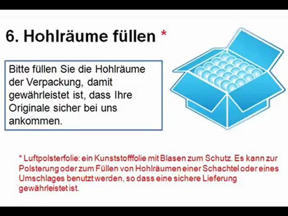 Versand Ihrer Dokumente und Negative