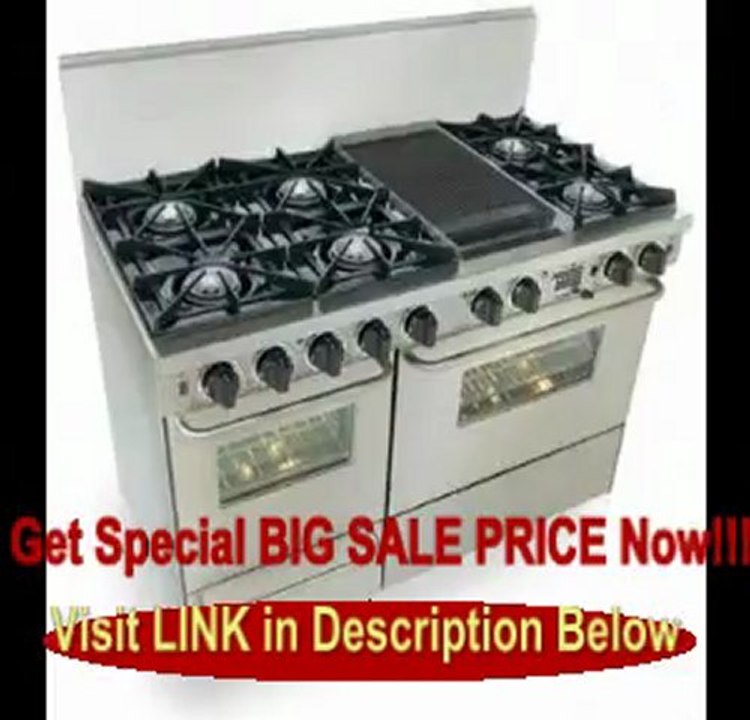 SPECIAL DISCOUNT 48 Pro-Style Dual-Fuel Range with 6 Open Burners Vari-Flame Simmer on Front Burners 3.69 cu. ft. Convection Oven Self-Cleaning and Double Sided Grill/Griddle Stainless