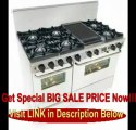 BEST PRICE 48 Pro-Style Dual-Fuel LP Gas Range with 6 Open Burners 3.69 cu. ft. Convection Oven Self-Cleaning and Double Sided Grill/Griddle White with Brass