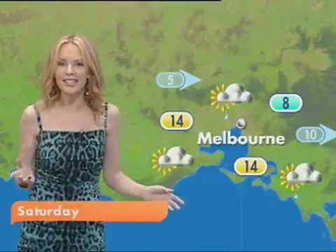 Kylie Minogue presenting weather news on TV