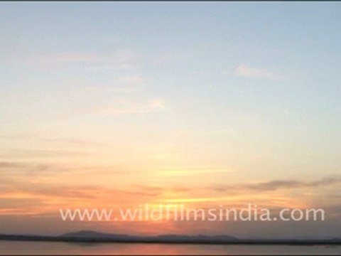Sunset over the salt pans of Sambhar Lake, Rajasthan