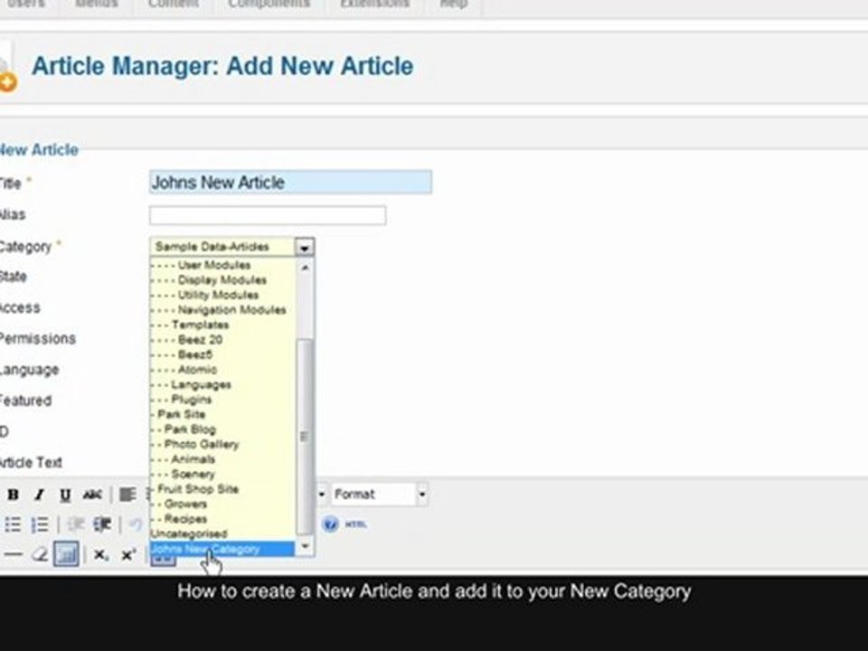 How to create a new Article in Joomla 1.6   Joomla 1.7