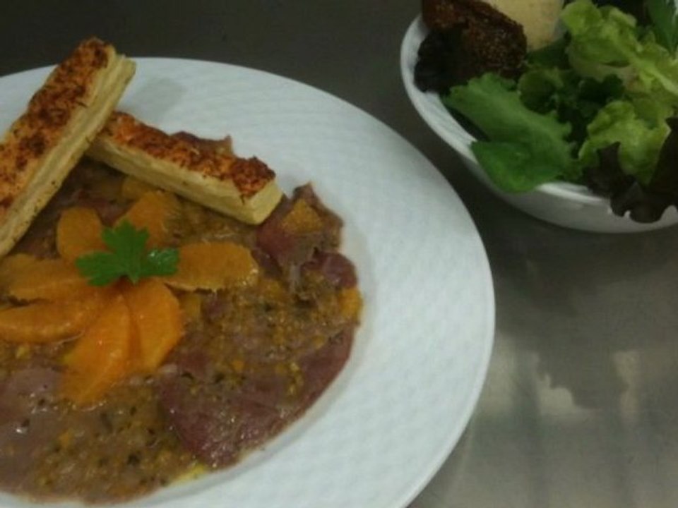 Un Chef, une recette ! Carpaccio de canard à l'anis et aux agrumes
