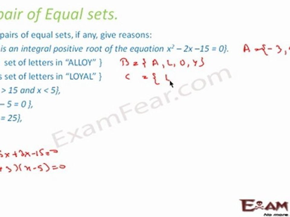 Sets Part 5 (Equal set) Mathematics CBSE Class X1