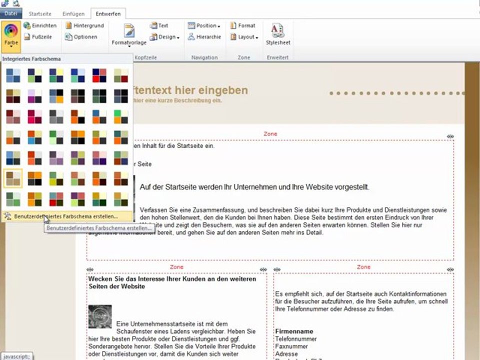 Office 365 P1 - Die Webseite: Farbliche Gestaltung