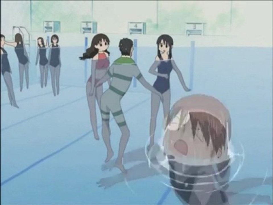 Azumanga Daioh - Yukari and Nyamo Fighting Scene [In Pool] (English Dub)