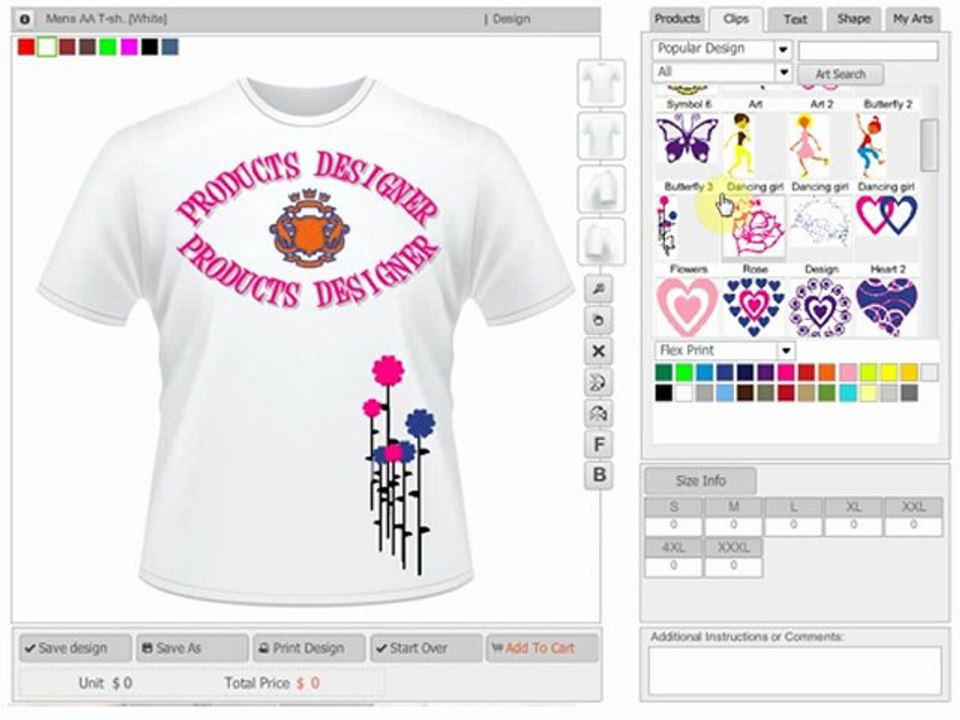 Online Custom T Shirt Design Software Scripts and Application Tool by ProductsDesigner.com