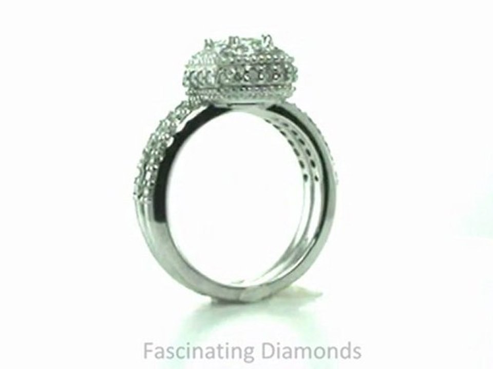 FDENR8578EM  Emerald Cut Diamond Wedding Rings In Vintage Pave Setting