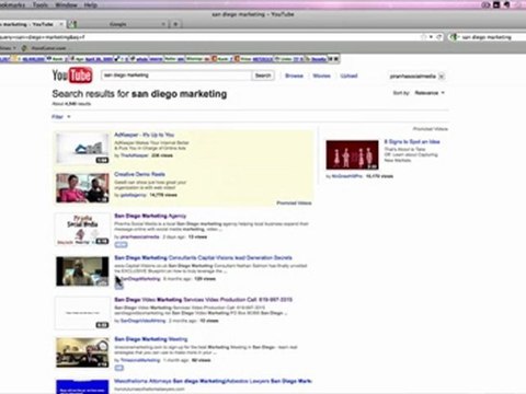 San Diego Marketing Results, Videos on page one in Days